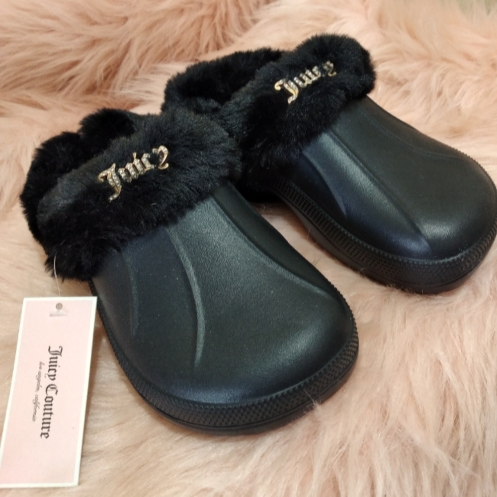 Juicy Couture Girls Fur Linen Clogs mules